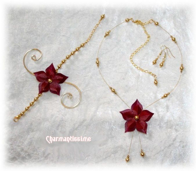 Parure bijoux mariage : collier + bracelet + boucles d'oreilles
