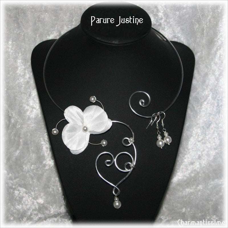 parure collier mariage fleur orchidée blanche coeur de notre mariée boheme Justine
