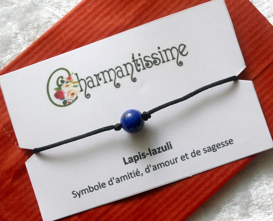 Bracelet en lapis-lazuli sur cordon noir ajustable ou doré , tendance minimaliste