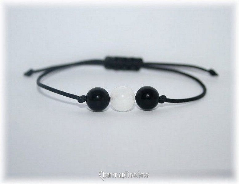 Bijou bracelet cordon fin Perles pierre de lune Tourmaline noire homme femme