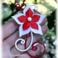 bijou de cheveux (pic à chignon) fleur rouge et blanche en satin sur fils d'alu assortis, personnalisable autres couleurs pour mariage et fête