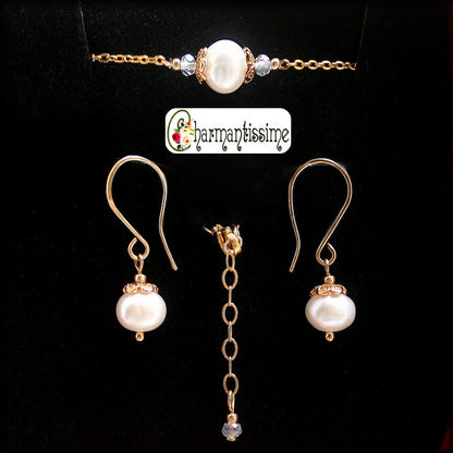 bijoux mariage perles de culture blanche et perles cristal de bohême et plaqué or gold filled de la marque Charmantissime