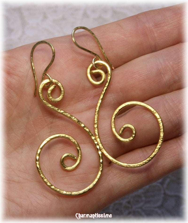 Boucles d'oreilles spirales ethnique métal doré ou argenté