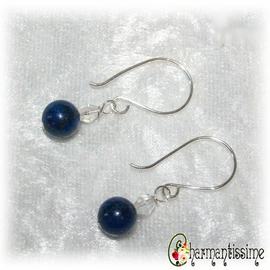 Boucles d'oreille lapis-lazuli en argent 925 et cristal de bohême pour la  protection et la chance