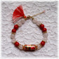 Bracelet baroque romantique pour femme avec pompon et pierres naturelles rouges roses et dorées