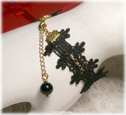 bracelet gothique noir et or