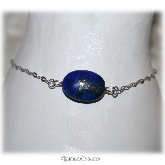 Bracelet femme Lapis-lazuli perle ovale Chaine argent