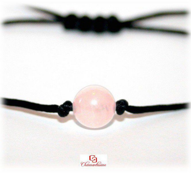 Bracelet perle quartz rose sur cordon blanc tendance minimaliste pour femme et enfant