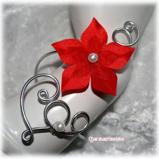 bracelet fleur rouge blanc coeur argent mariage