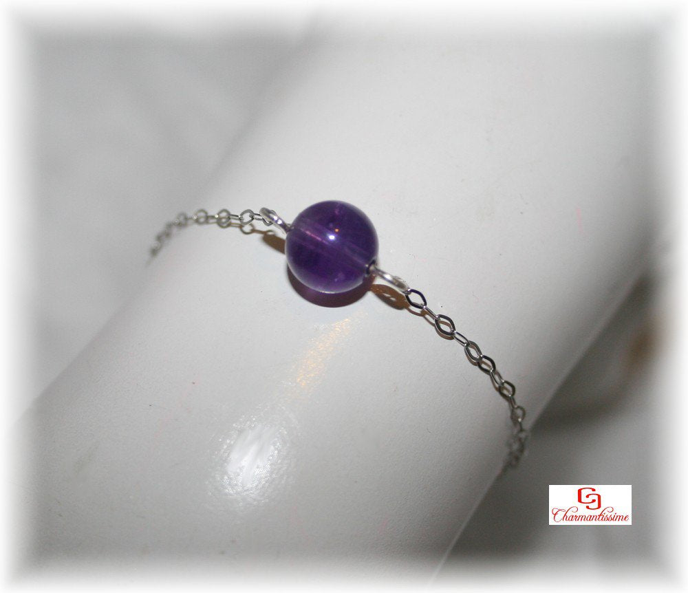 Bracelet argent Améthyste style minimaliste - Clairvoyance Protection. Bracelet mariage perle améthyste violette