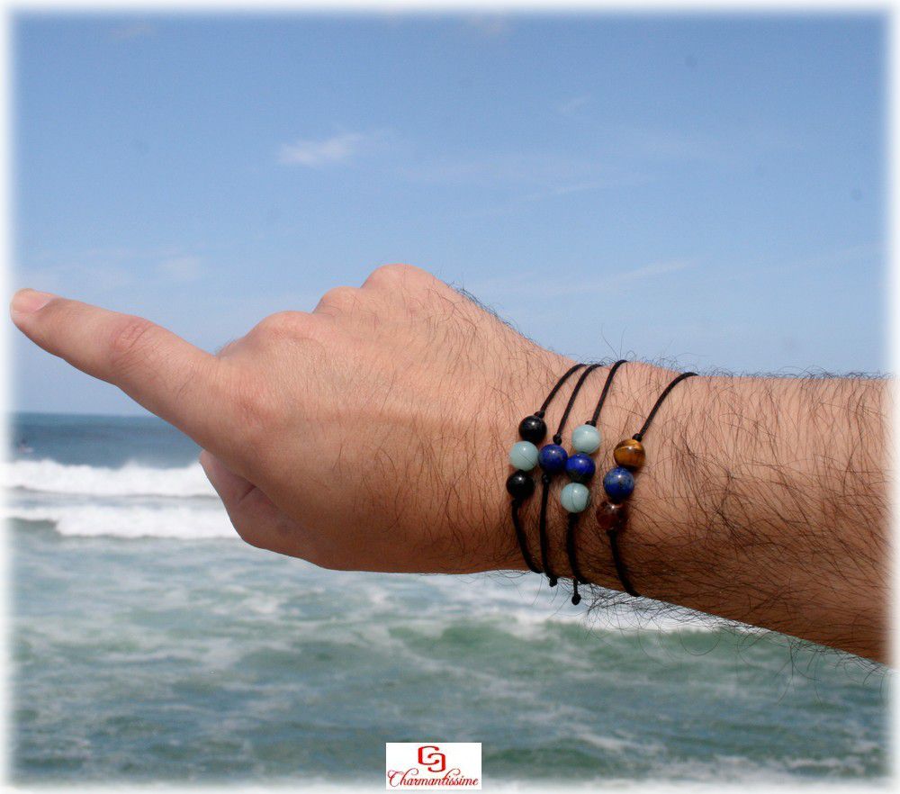 Bracelet homme pierres naturelles amazonite, lapis-lazuli... tendance minimaliste