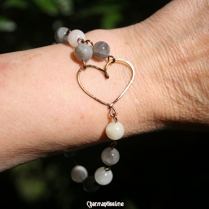 bracelet coeur et perles naturelles