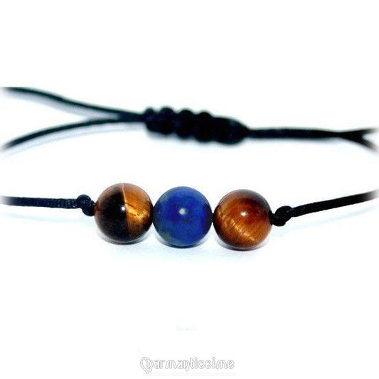 Bracelet discret perles lapis-lazuli et Oeil de tigre sur cordon fin pour homme et femme