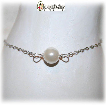 Bracelet mariage perle nacre swarovski chaine fine argent minimaliste