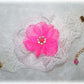 Bracelet mariée dentelle ivoire Fleur organza rose fushia et Perles Jade rose