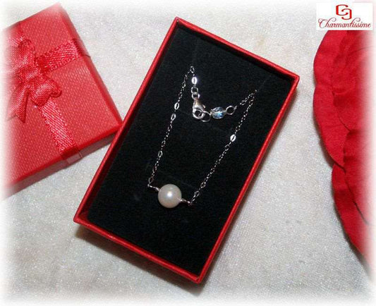 Bracelet mariée perle nacre ivoire chaine argent 925 et cristal de bohême personnalisé sur mesure par l'atelier Charmantissime