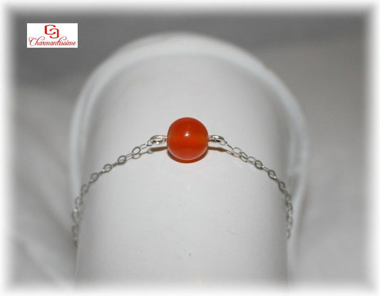 Bracelet pierre cornaline chaine argent 925 - Bracelet pierre naturelle orange pas cher