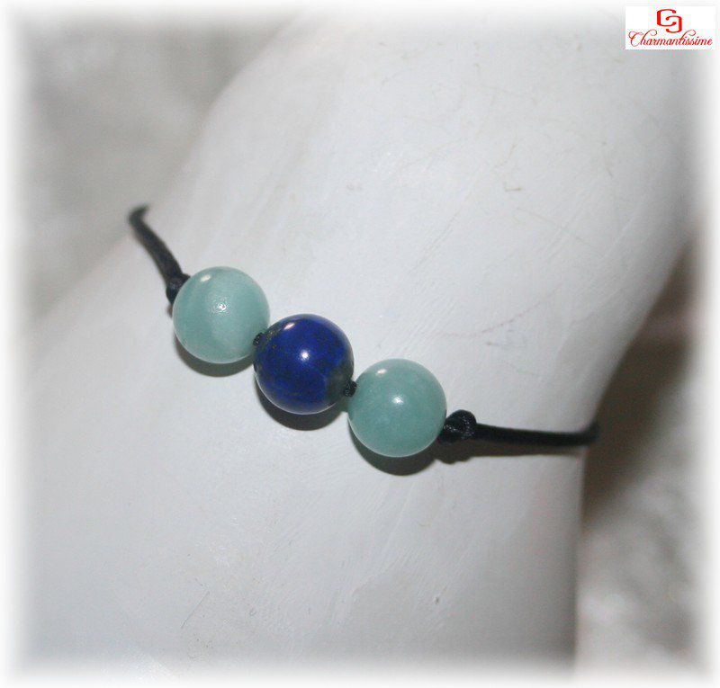 Bracelet minimaliste perles naturelles lapis-lazuli Amazonite bleue Créativité Protection