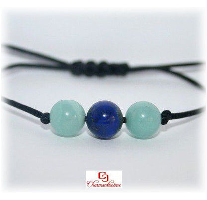 Bracelet perles bleues amazonite turquoise & lapis-lazuli sur cordon fin