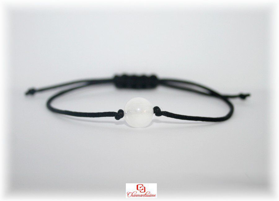 Bracelet minimaliste perle pierre de lune sur cordon noir