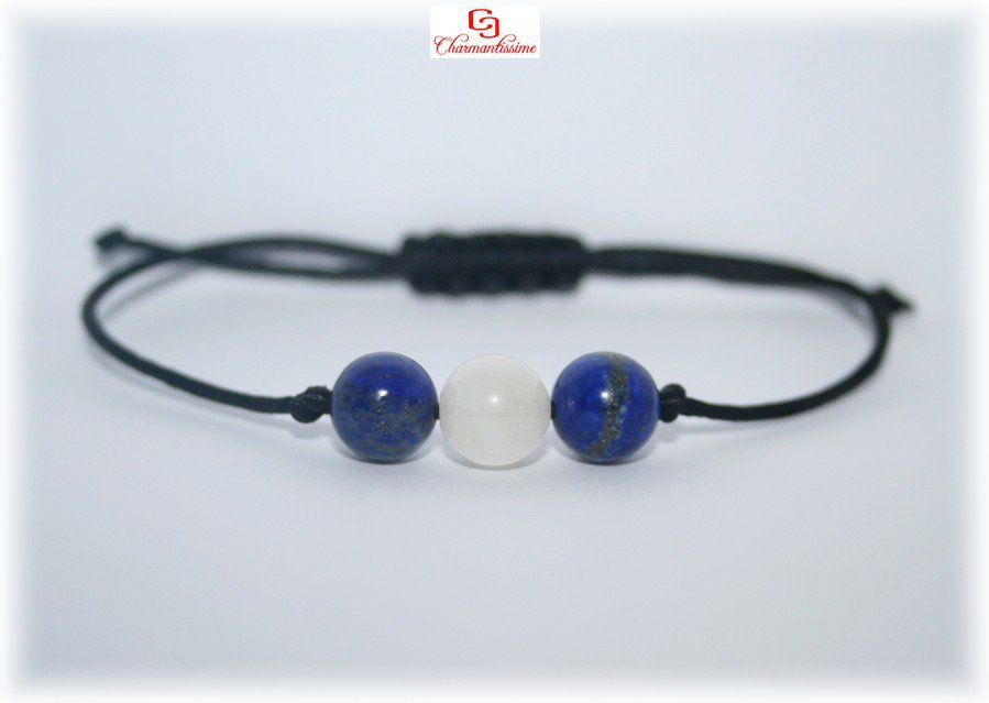 Bracelet minimaliste homme femme avec pierre de lune et lapis-lazuli