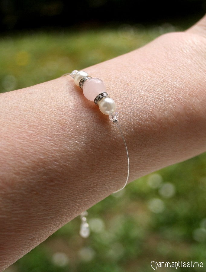 Bracelet  strass et perles nacrées blanches et rose
