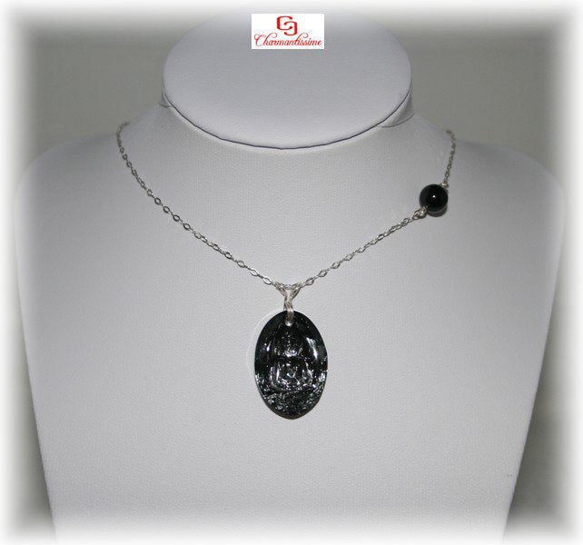 Bijou pendentif collier Tourmaline noire Boudha cristal noir argent-925 pas cher