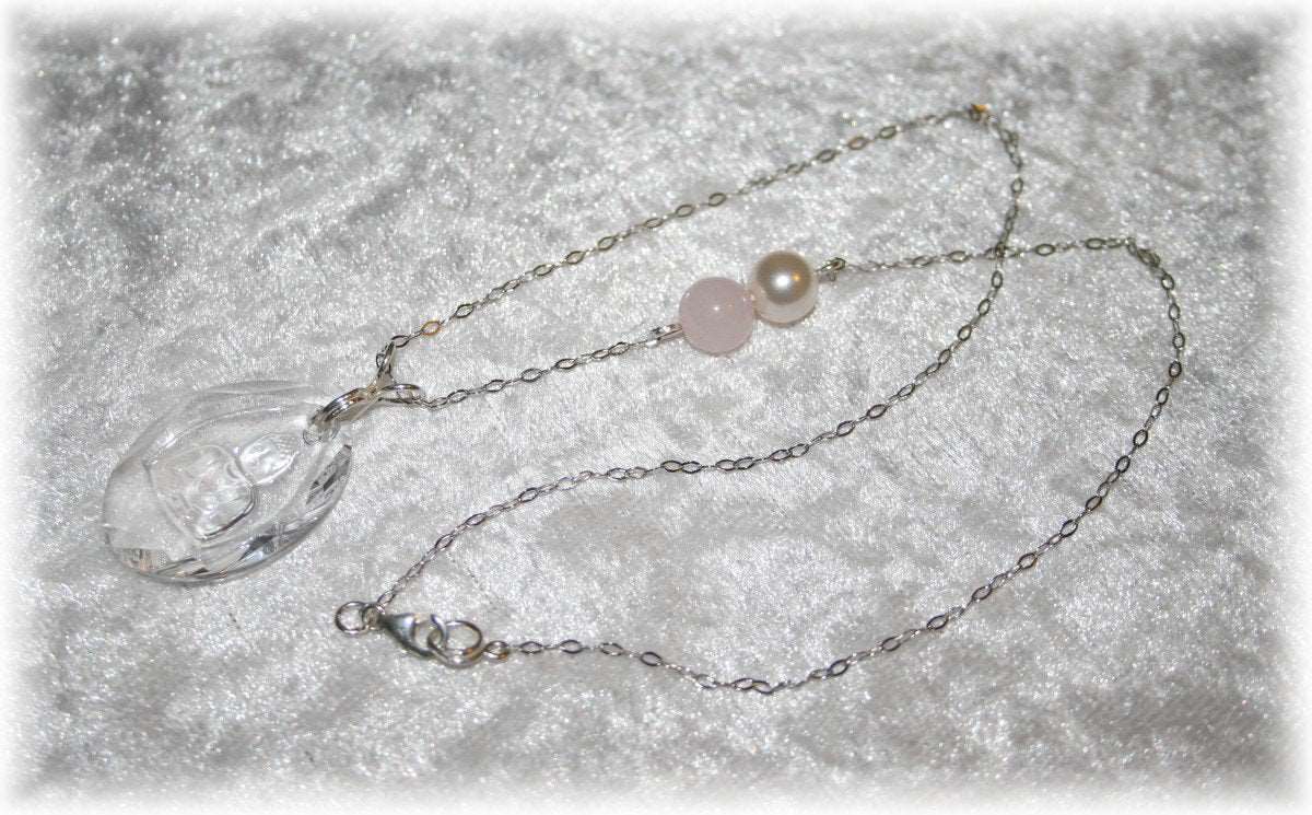 Pendentif Bouddha cristal swarovski perle nacre pierre quartz-rose chaine-argent-925