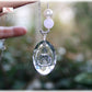 Collier pendentif Bouddha cristal swarovski quartz rose perle nacre argent-925 chaine. Collier mariage bohème religieux bouddhique.