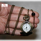 montre de poche chat laiton bronze et perle pierre oeil de tigre sur chaine collier style ancien steampunk