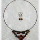 Parure collier plastron triangle boules Oeil de tigre & perles nacrées ivoires swarovski + BO