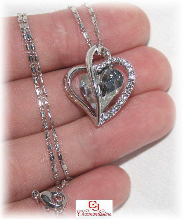 Collier pendentif coeur cristal strass effet diamant pas cher